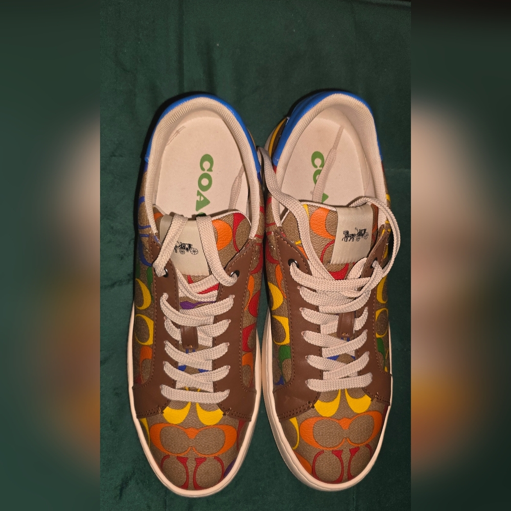 Mens Coach Brown and Yellow Retro Sneakers Size 11D